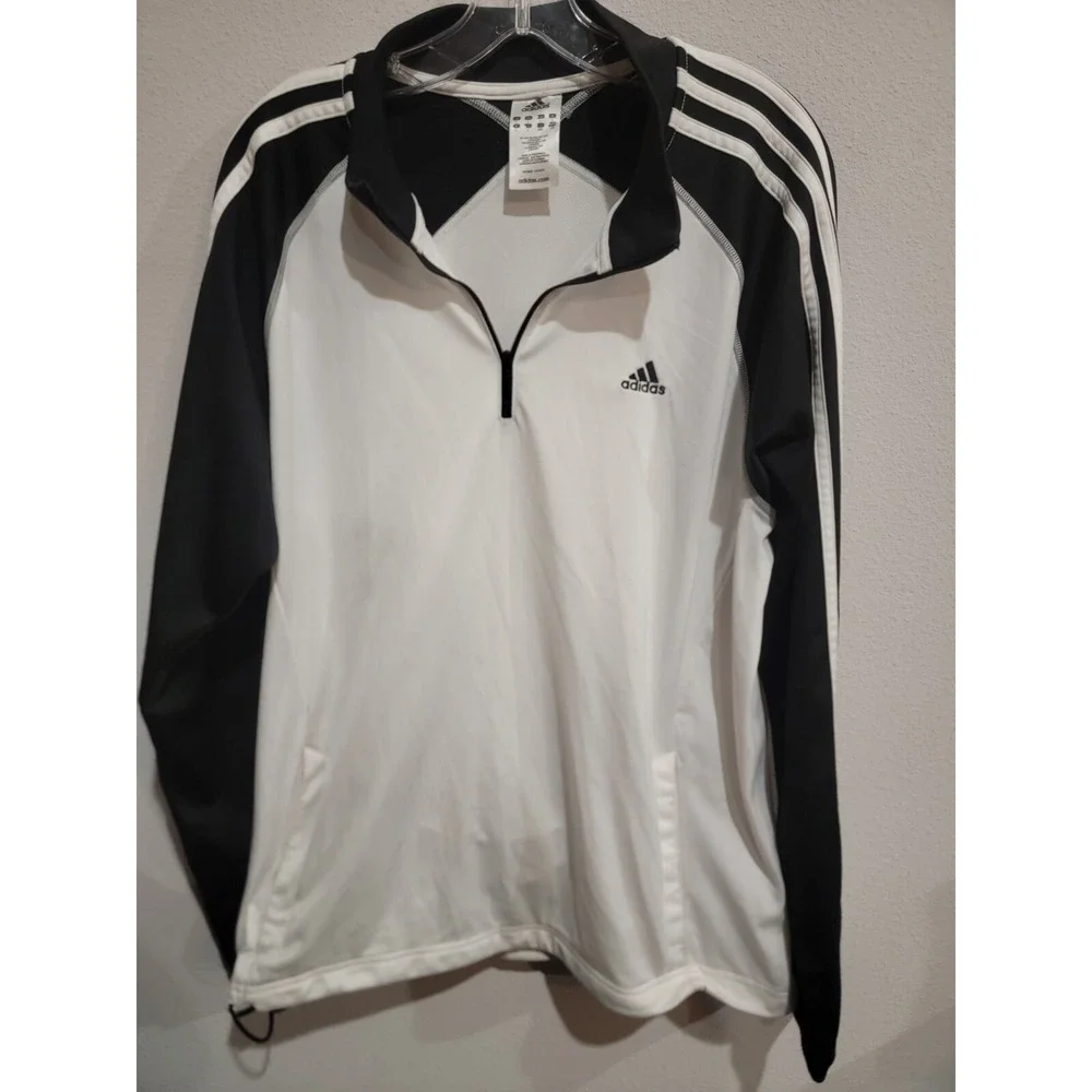 Adidas Originals Black White 1/4 Zip‎ Pullover Tracksuit Jacket Stripes Large